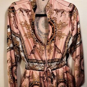 No1Los Angeles Paisley romper long sleeves elastic waist zip up S long sleeves